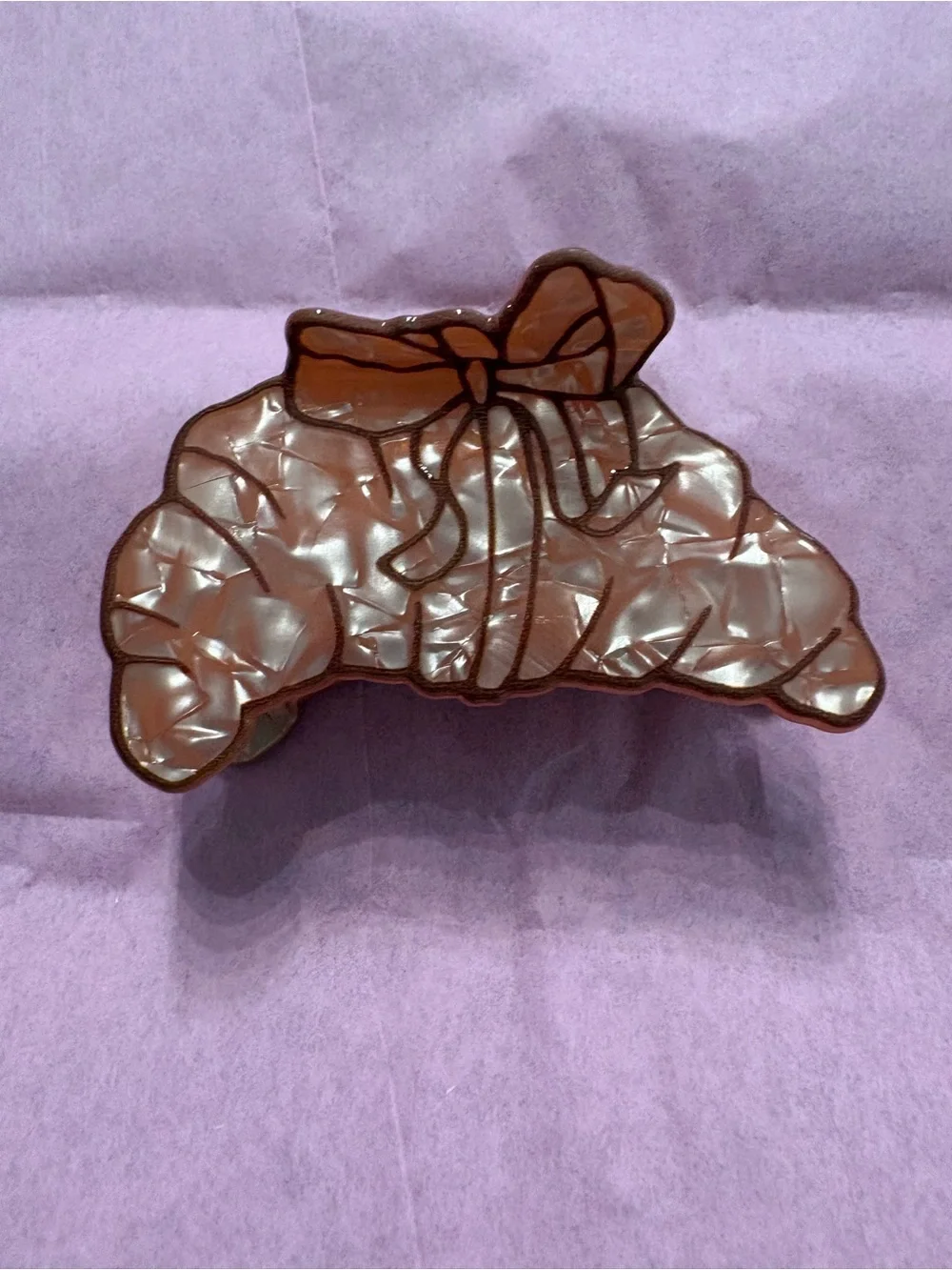 Pearlescent Orange Croissant Hair Clip with Bow